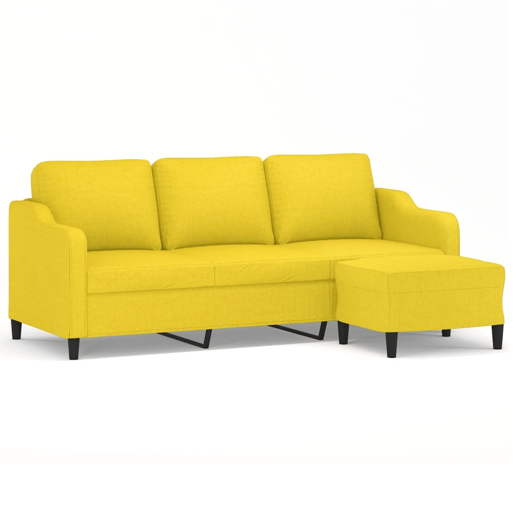 Canapé à 3 places avec repose-pieds Jaune clair 180 cm Tissu Canapés vidaXL   