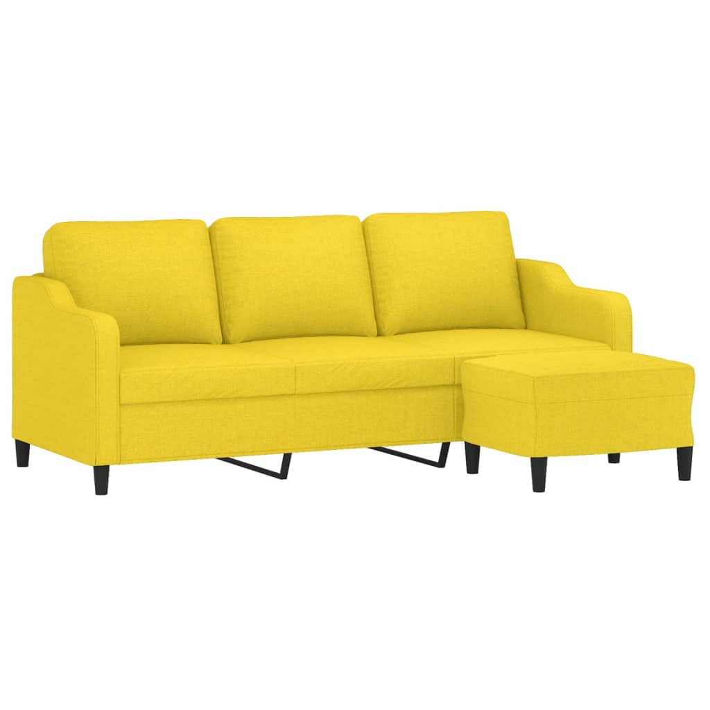 Canapé à 3 places avec repose-pieds Jaune clair 180 cm Tissu Canapés vidaXL   