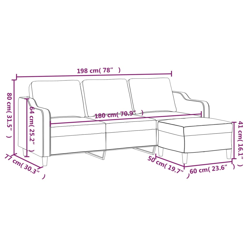 Canapé à 3 places avec repose-pieds Jaune clair 180 cm Tissu Canapés vidaXL   