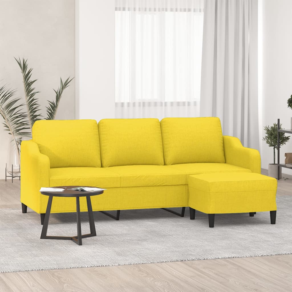 Canapé à 3 places avec repose-pieds Jaune clair 180 cm Tissu Canapés vidaXL   