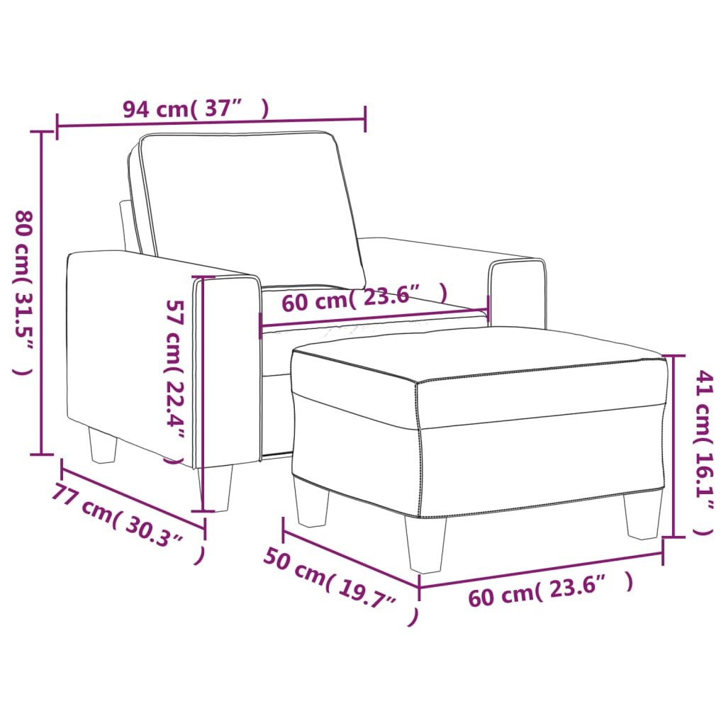 Fauteuil avec repose-pied Jaune clair 60 cm Tissu Canapés vidaXL   