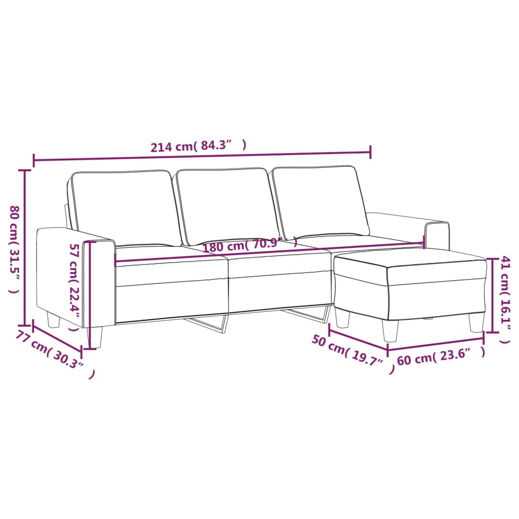 Canapé à 3 places avec repose-pieds Jaune clair 180 cm Tissu Canapés vidaXL   