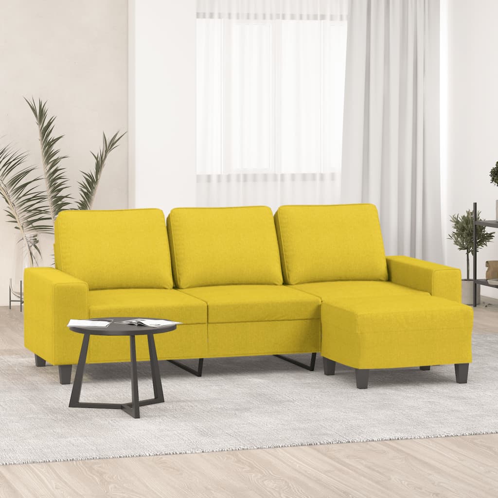 Canapé à 3 places avec repose-pieds Jaune clair 180 cm Tissu Canapés vidaXL   