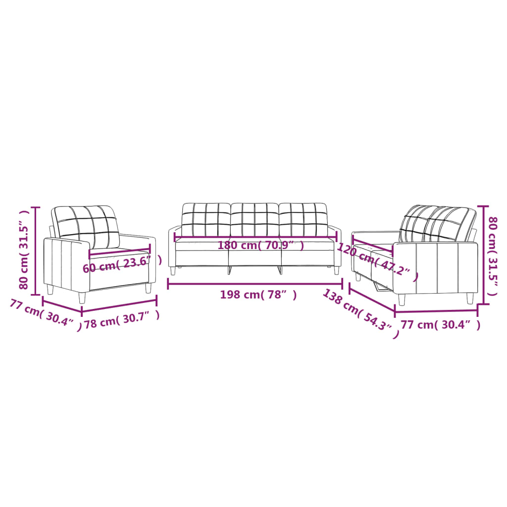 Ensemble de canapés 3 pcs avec coussins Gris clair Tissu Canapés vidaXL   