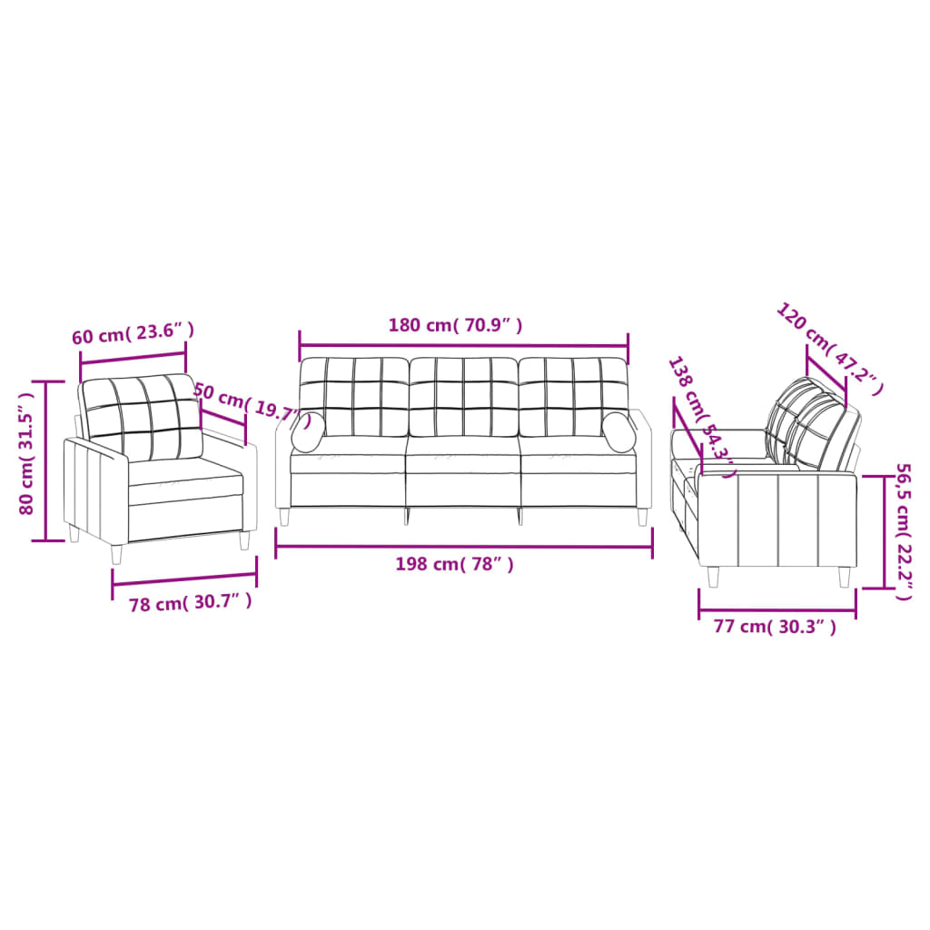 Ensemble de canapés 3 pcs coussins gris clair tissu Canapés vidaXL   