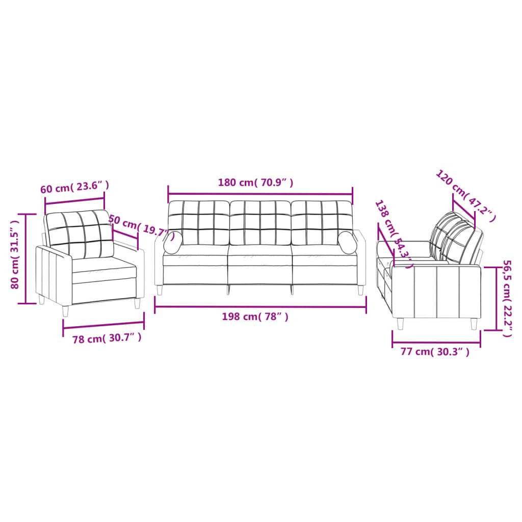 Ensemble de canapés 3 pcs avec coussins crème tissu Canapés vidaXL   