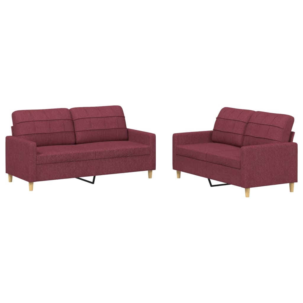 Ensemble de canapés 2 pcs avec coussins Rouge bordeaux Tissu Canapés vidaXL   