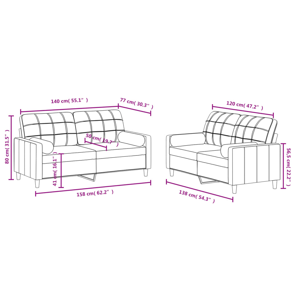 Ensemble de canapés 2 pcs avec coussins crème tissu Canapés vidaXL   