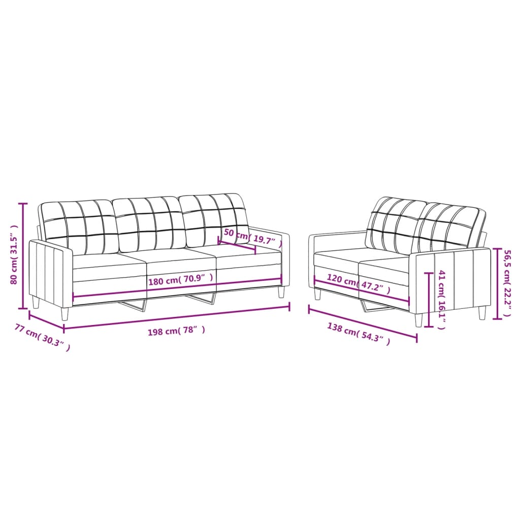 Ensemble de canapés 2 pcs avec coussins Gris clair Tissu Canapés vidaXL   