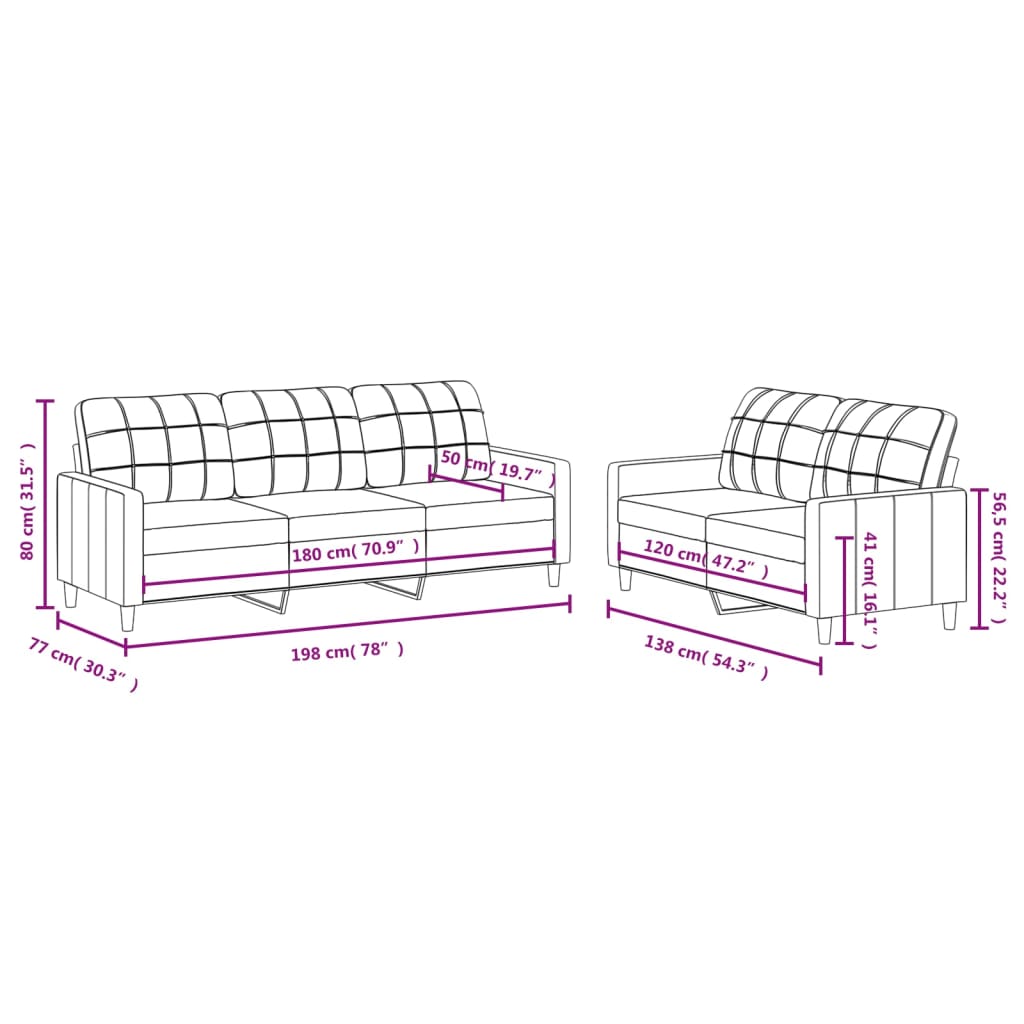 Ensemble de canapés 2 pcs avec coussins Crème Tissu Canapés vidaXL   