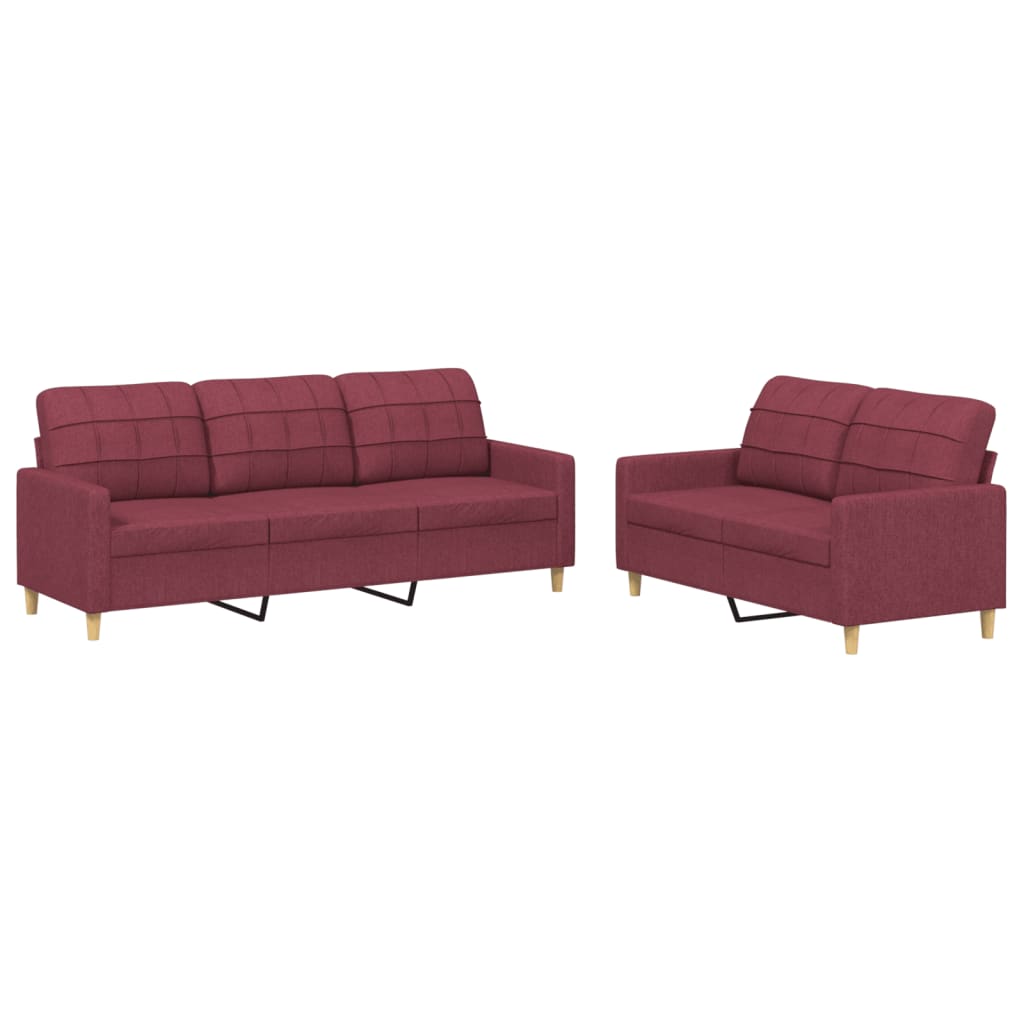 Ensemble de canapés 2 pcs avec coussins Rouge bordeaux Tissu Canapés vidaXL   