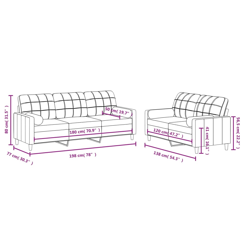 Ensemble de canapés 2 pcs avec coussins crème tissu Canapés vidaXL   