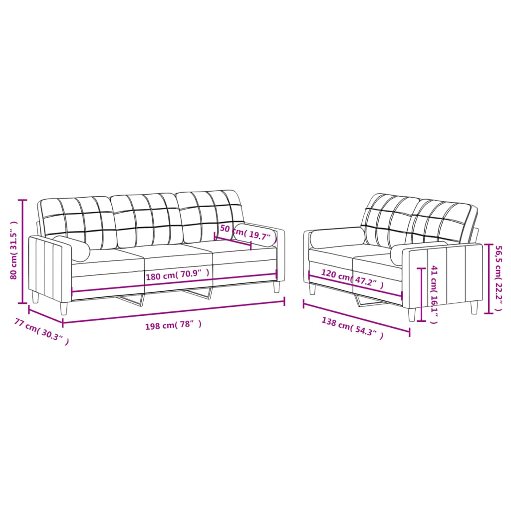 Ensemble de canapés 2 pcs avec coussins taupe tissu Canapés vidaXL   