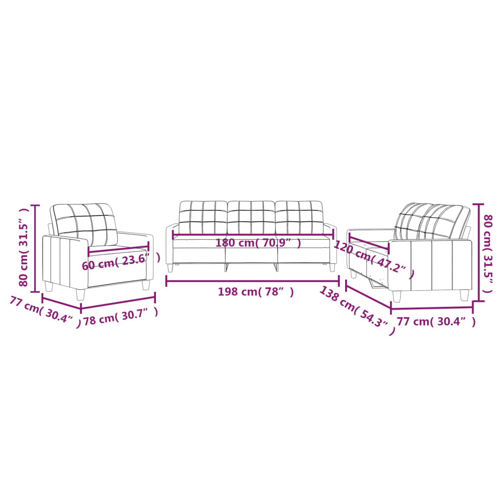 Ensemble de canapés 3 pcs et coussins Rouge bordeaux Similicuir Canapés vidaXL   