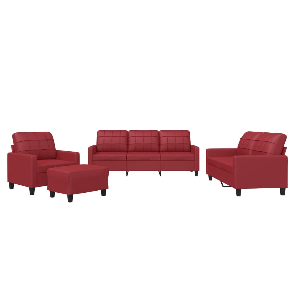 Ensemble de canapés 4 pcs et coussins Rouge bordeaux Similicuir Canapés vidaXL   