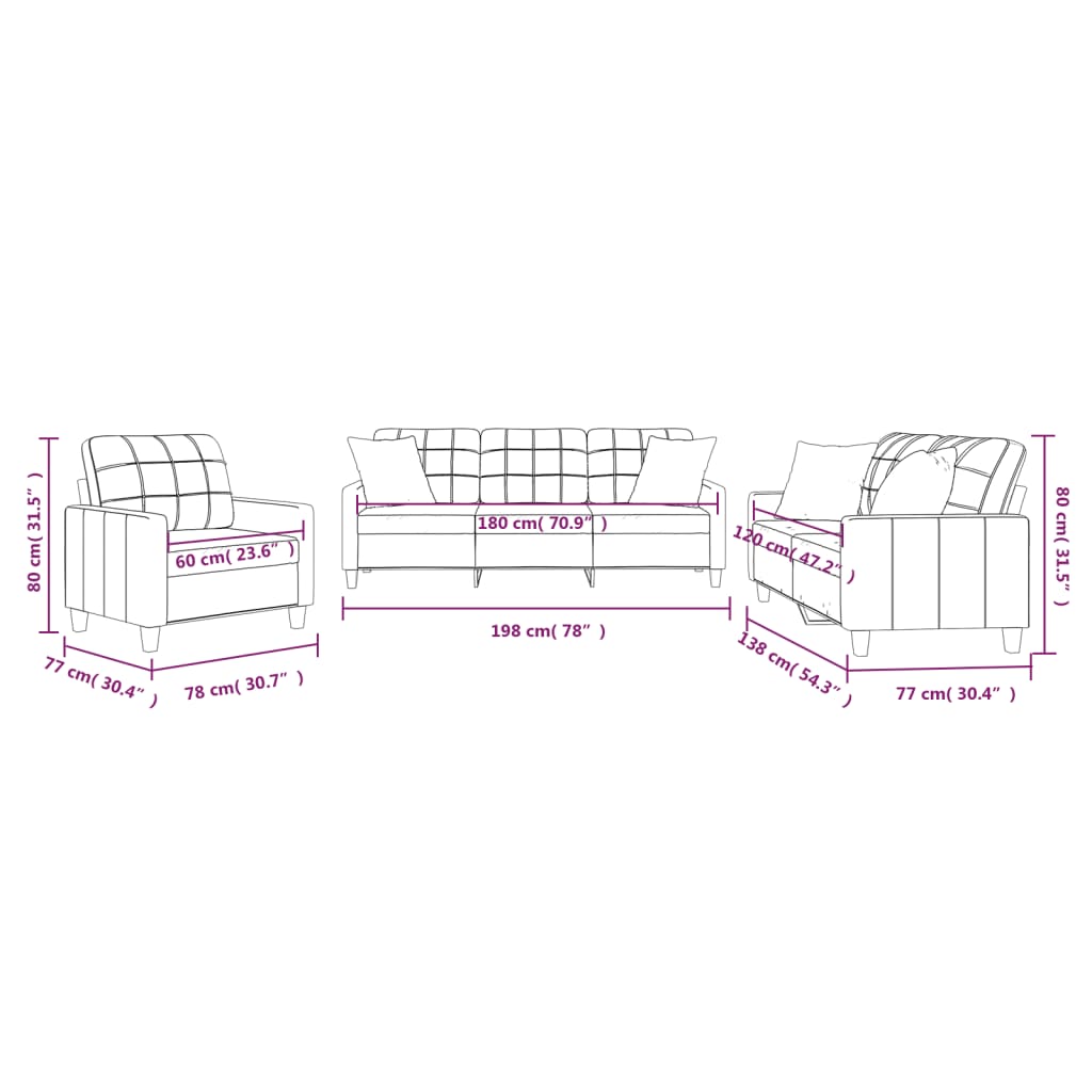 Ensemble de canapés 3 pcs avec coussins noir similicuir Canapés vidaXL   