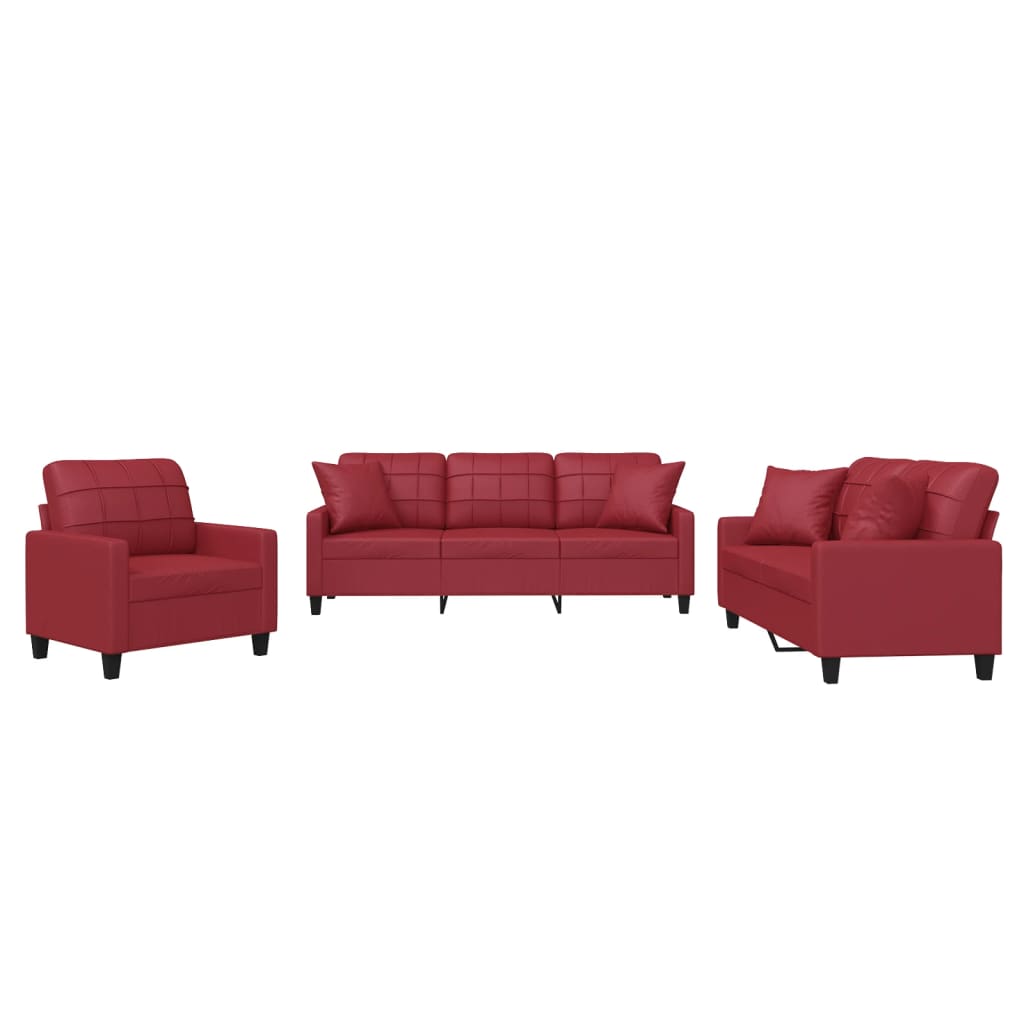 Ensemble de canapés 3 pcs et coussins rouge bordeaux similicuir Canapés vidaXL   