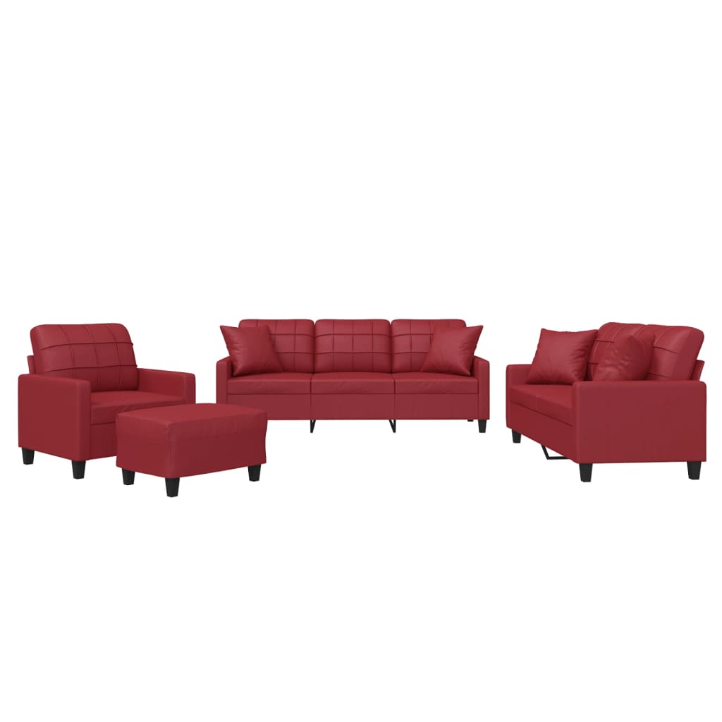 Ensemble de canapés 4 pcs et coussins rouge bordeaux similicuir Canapés vidaXL   