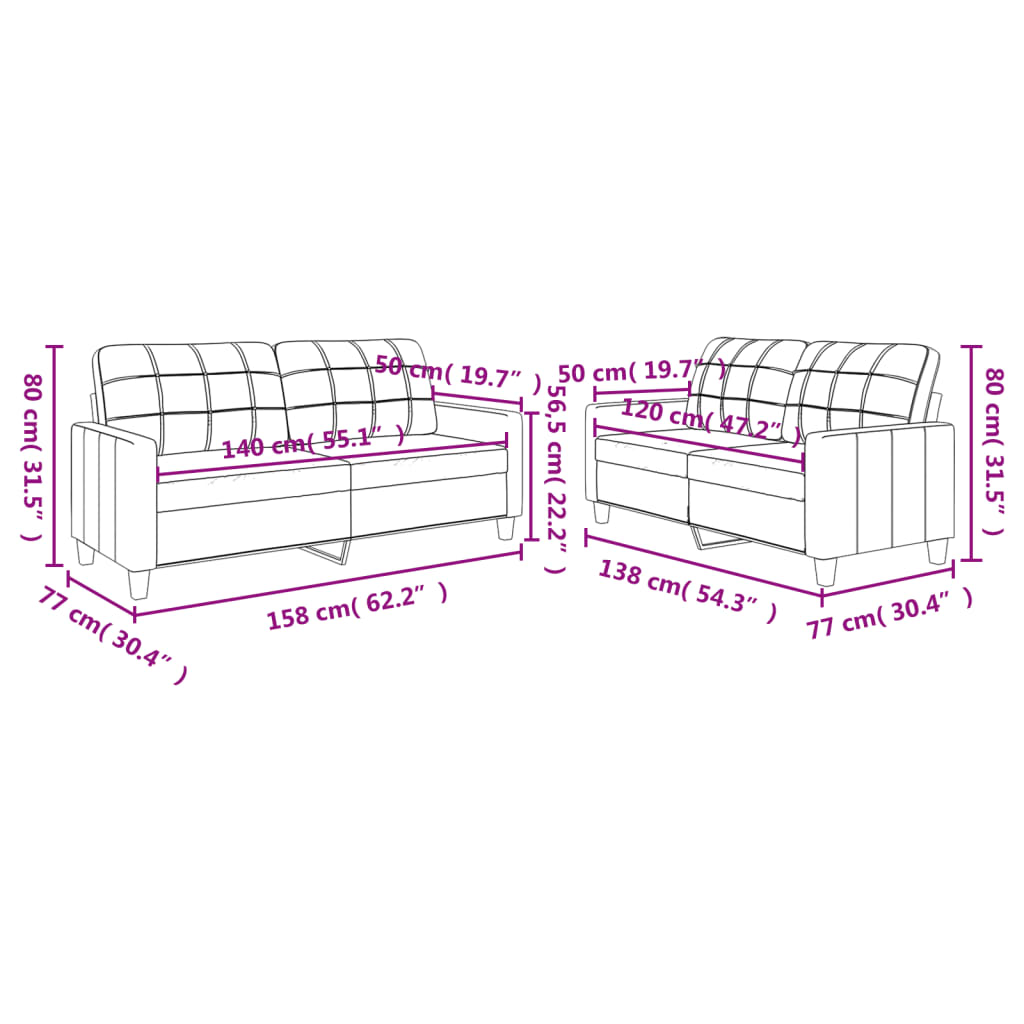 Ensemble de canapés 2 pcs avec coussins Noir Similicuir Canapés vidaXL   