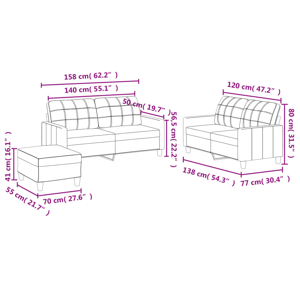 Ensemble de canapés 3 pcs avec coussins Crème Similicuir Canapés vidaXL   