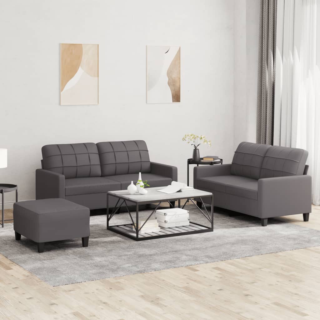 Ensemble de canapés 3 pcs avec coussins Gris Similicuir Canapés vidaXL   