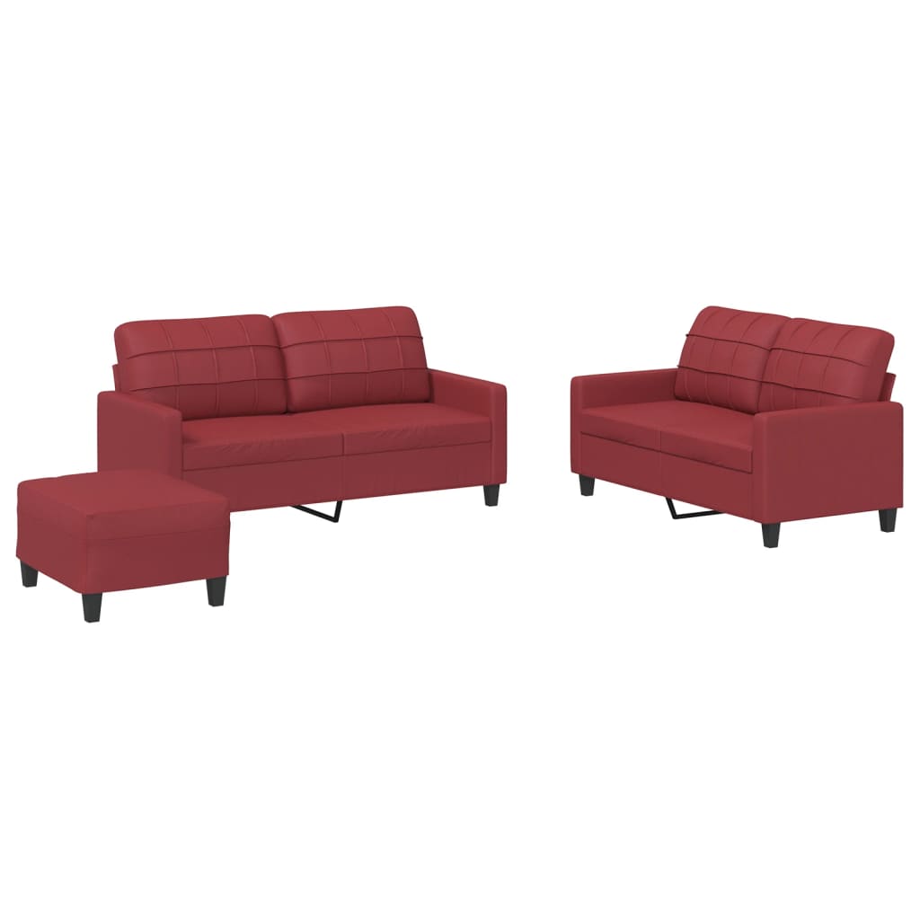 Ensemble de canapés 3 pcs et coussins Rouge bordeaux Similicuir Canapés vidaXL   