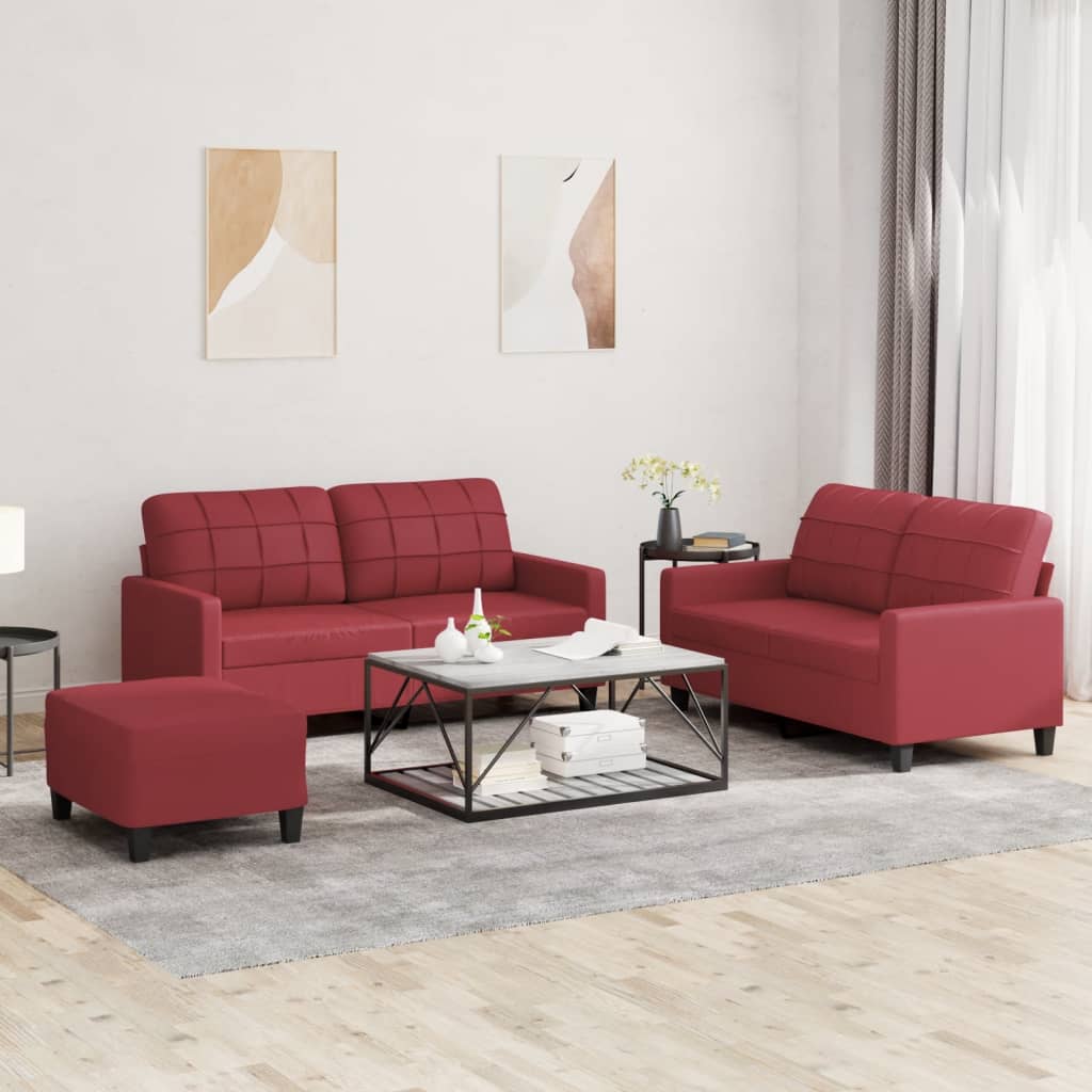 Ensemble de canapés 3 pcs et coussins Rouge bordeaux Similicuir Canapés vidaXL   