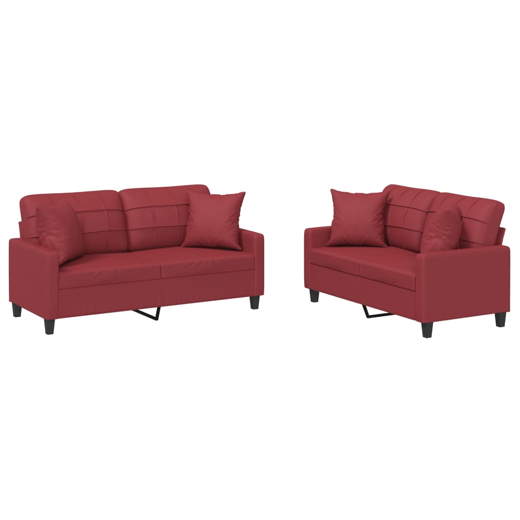 Ensemble de canapés 2 pcs et coussins rouge bordeaux similicuir Canapés vidaXL   