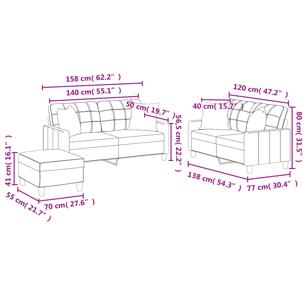 Ensemble de canapés 3 pcs avec coussins noir similicuir Canapés vidaXL   