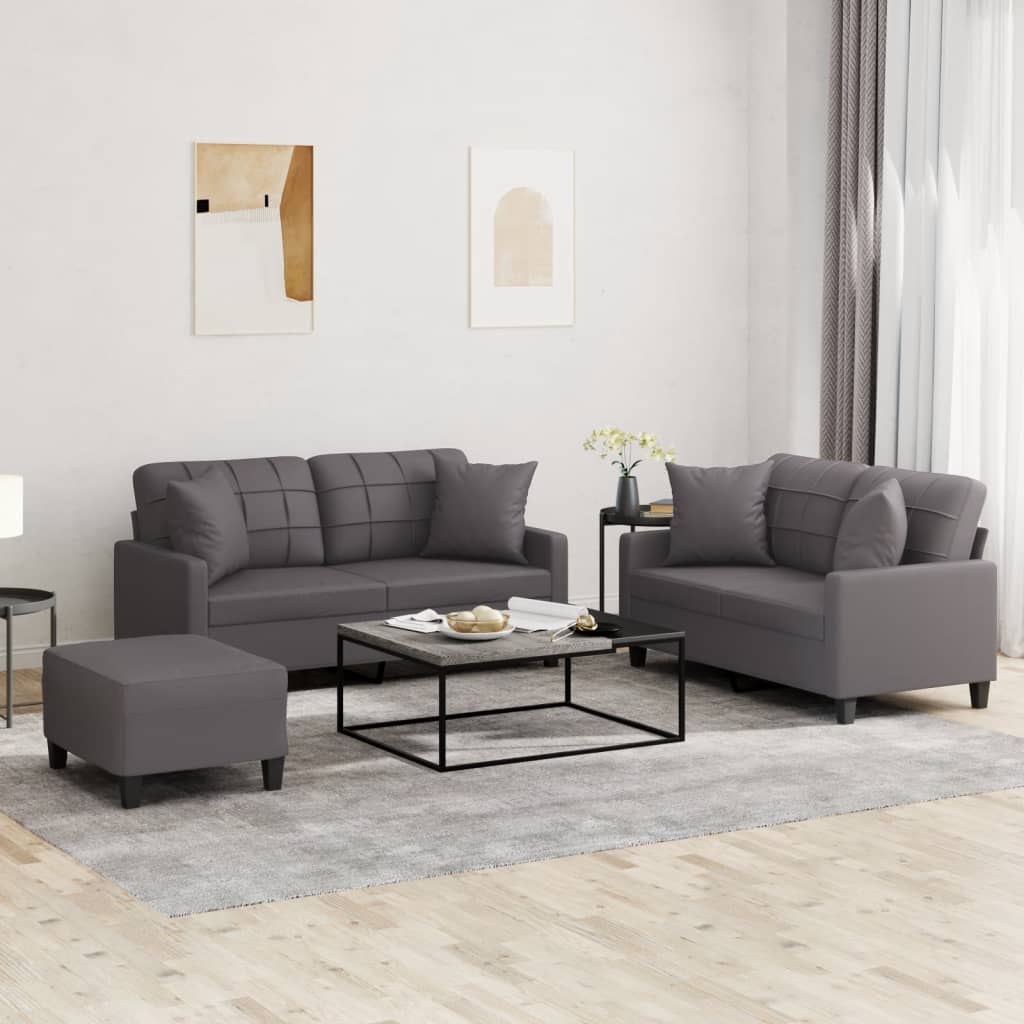 Ensemble de canapés 3 pcs avec coussins gris similicuir Canapés vidaXL   