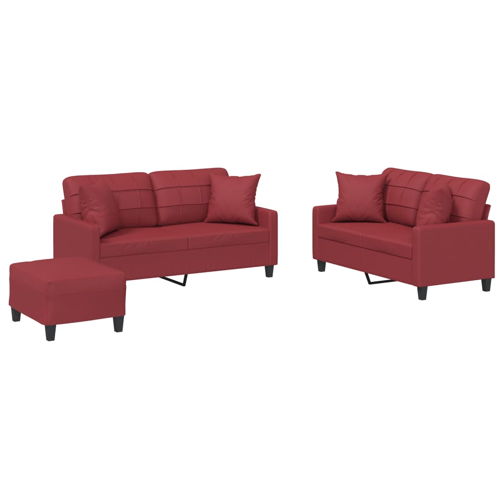 Ensemble de canapés 3 pcs et coussins rouge bordeaux similicuir Canapés vidaXL   