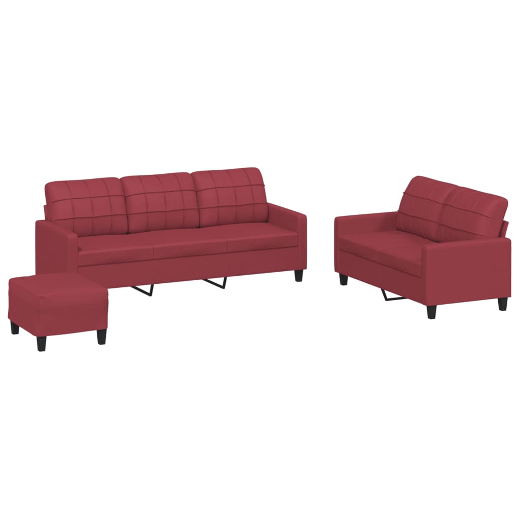 Ensemble de canapés 3 pcs et coussins Rouge bordeaux Similicuir Canapés vidaXL   