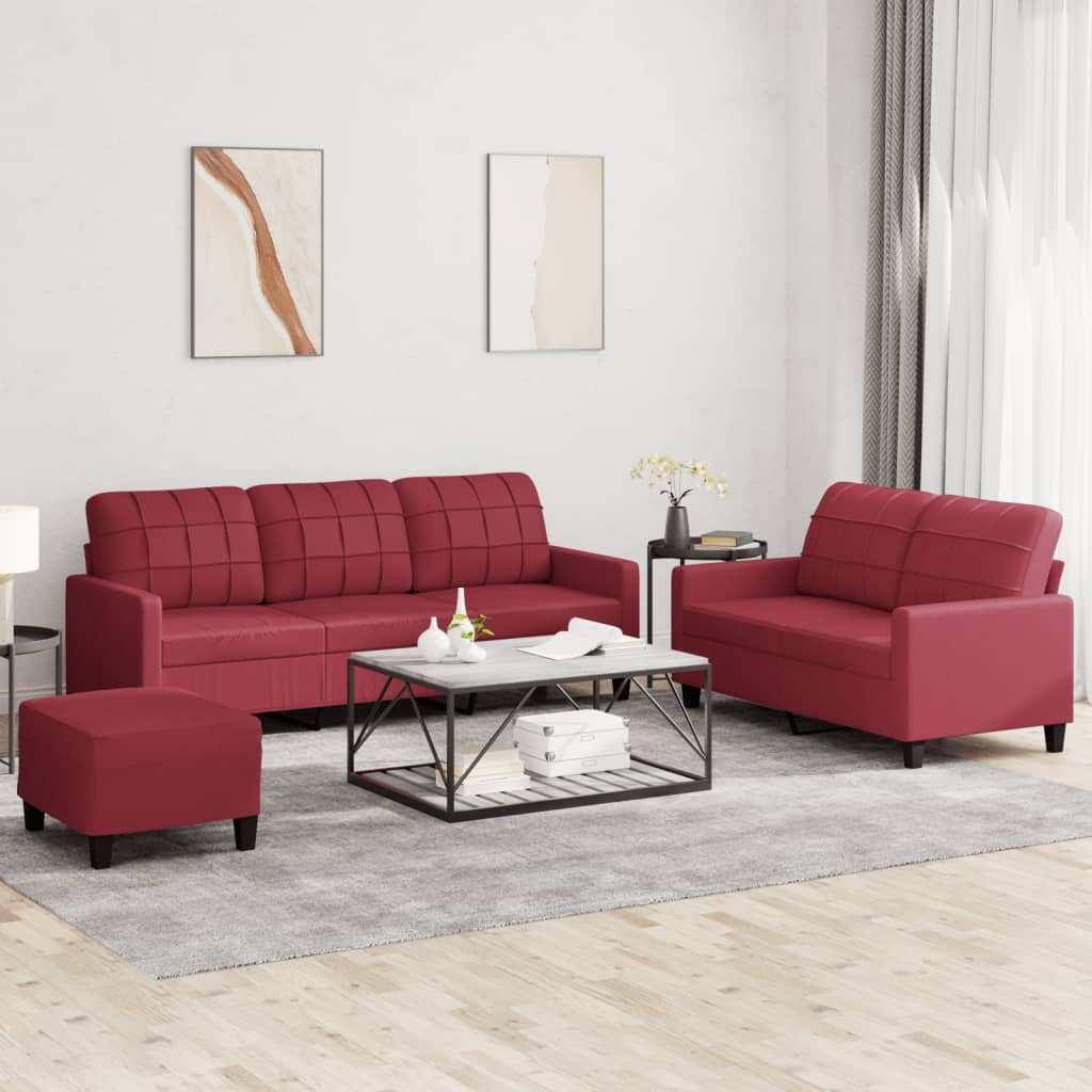 Ensemble de canapés 3 pcs et coussins Rouge bordeaux Similicuir Canapés vidaXL   