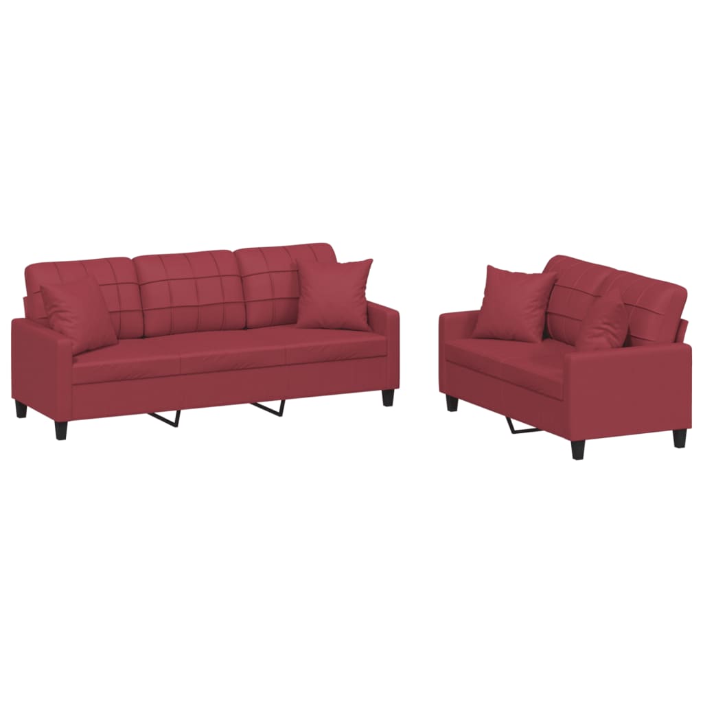 Ensemble de canapés 2 pcs et coussins rouge bordeaux similicuir Canapés vidaXL   