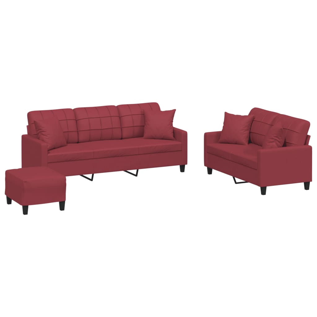 Ensemble de canapés 3 pcs et coussins rouge bordeaux similicuir Canapés vidaXL   