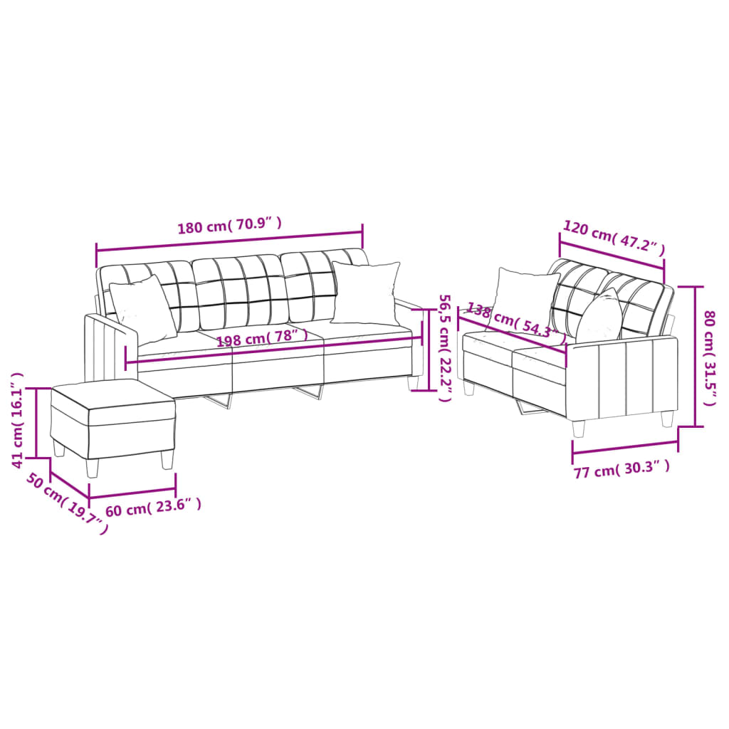 Ensemble de canapés 3 pcs et coussins rouge bordeaux similicuir Canapés vidaXL   