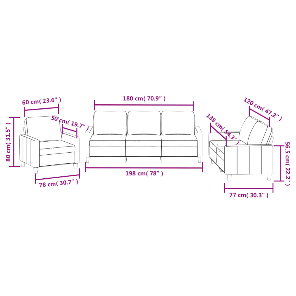 Ensemble de canapés 3 pcs avec coussins Noir Similicuir Canapés vidaXL   