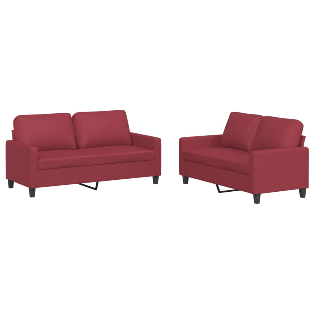 Ensemble de canapés 2 pcs et coussins Rouge bordeaux Similicuir Canapés vidaXL   