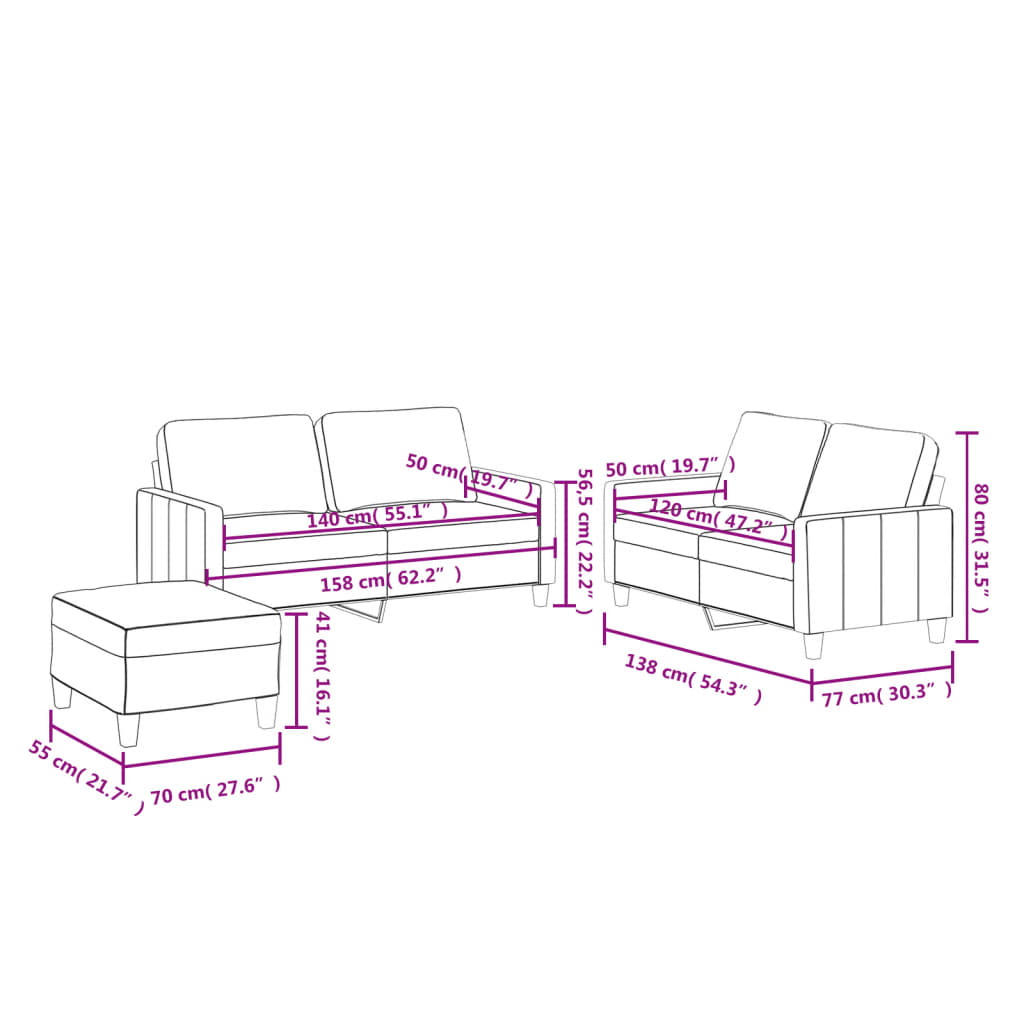 Ensemble de canapés 3 pcs avec coussins Noir Similicuir Canapés vidaXL   