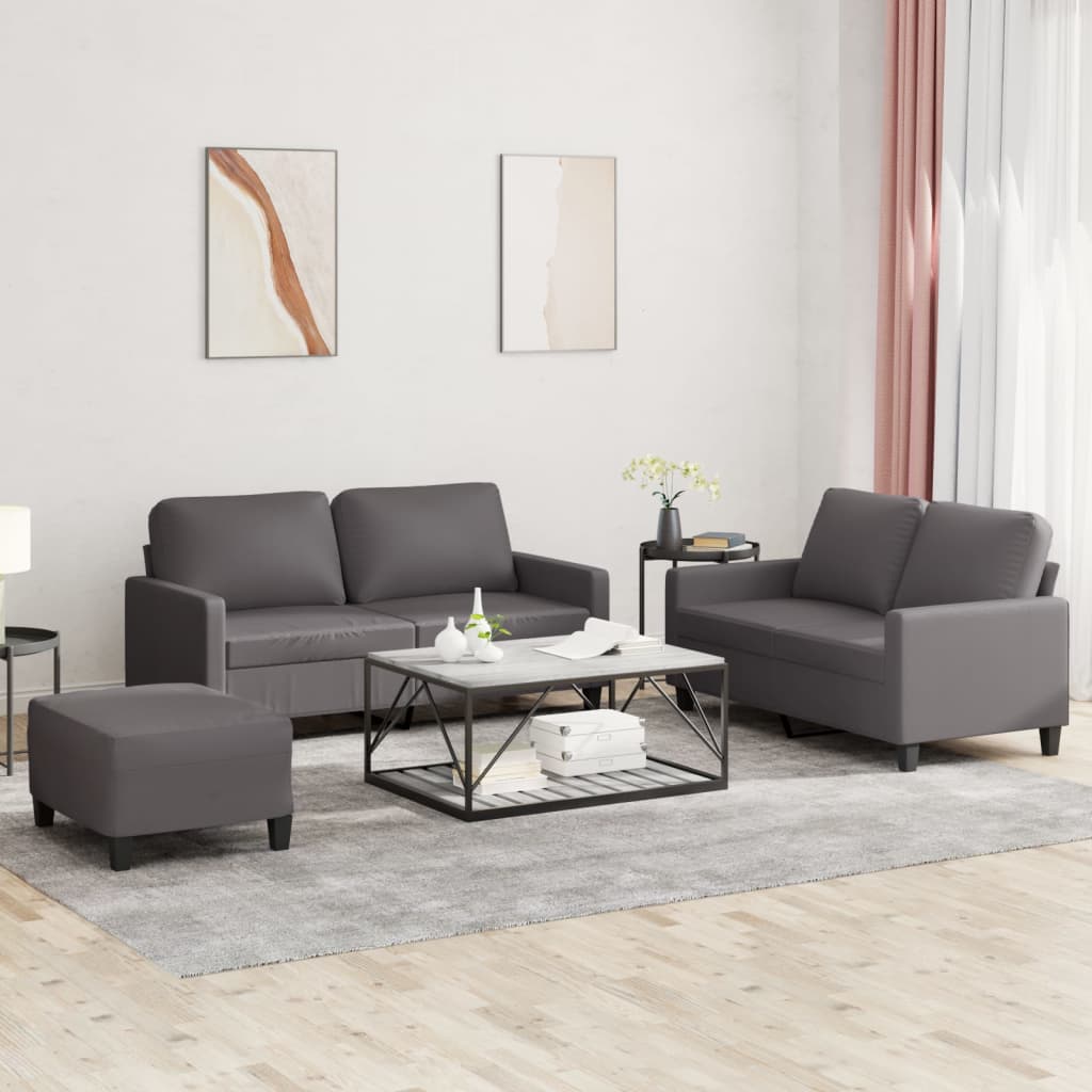 Ensemble de canapés 3 pcs avec coussins Gris Similicuir Canapés vidaXL   