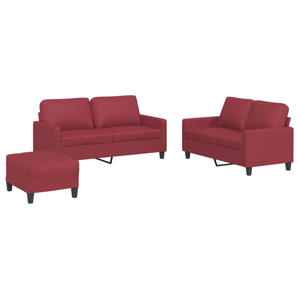 Ensemble de canapés 3 pcs et coussins Rouge bordeaux Similicuir Canapés vidaXL   