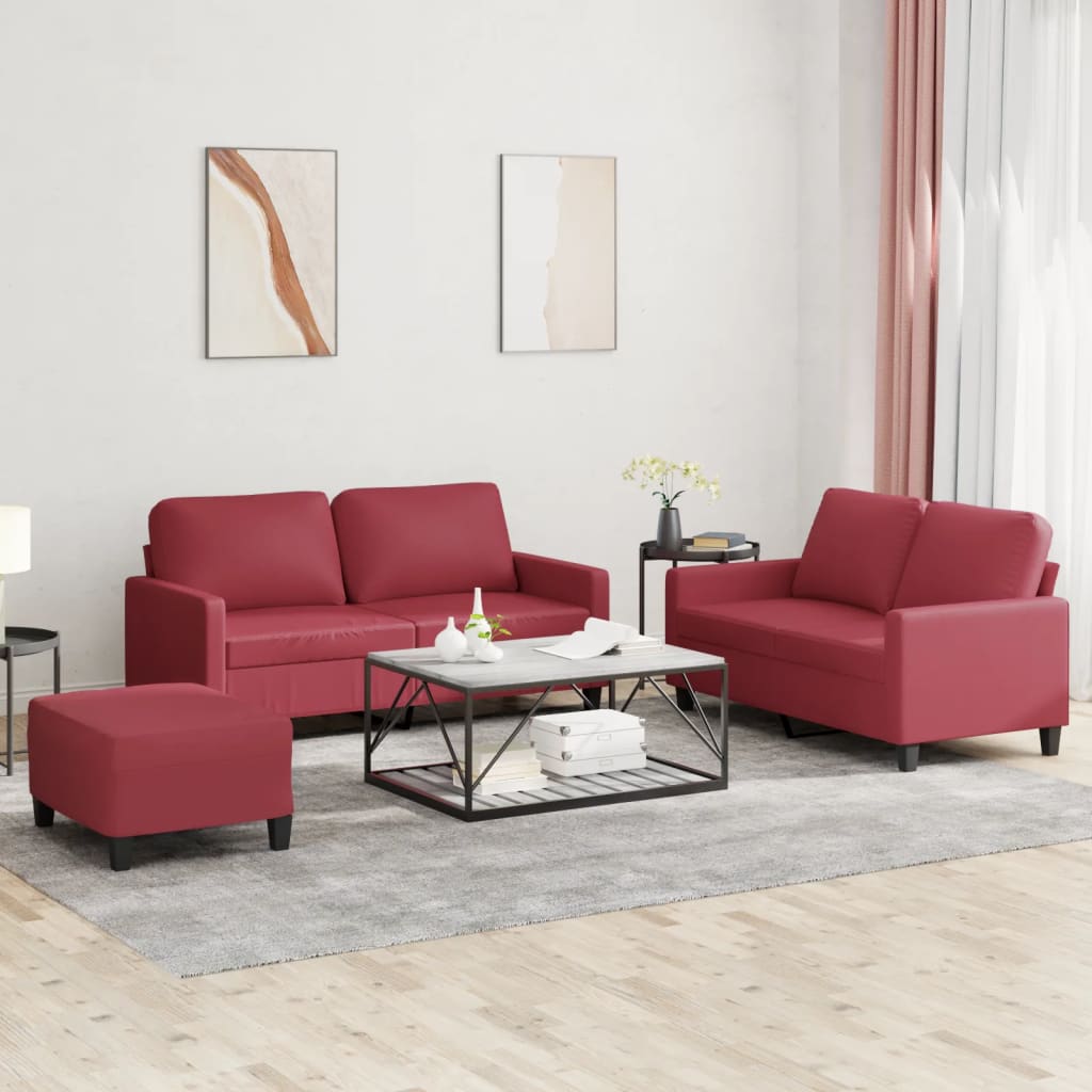 Ensemble de canapés 3 pcs et coussins Rouge bordeaux Similicuir Canapés vidaXL   