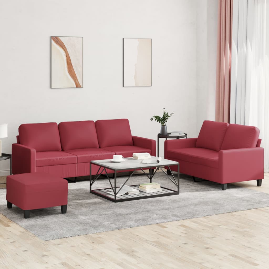 Ensemble de canapés 3 pcs et coussins Rouge bordeaux Similicuir - Xios Store SNC