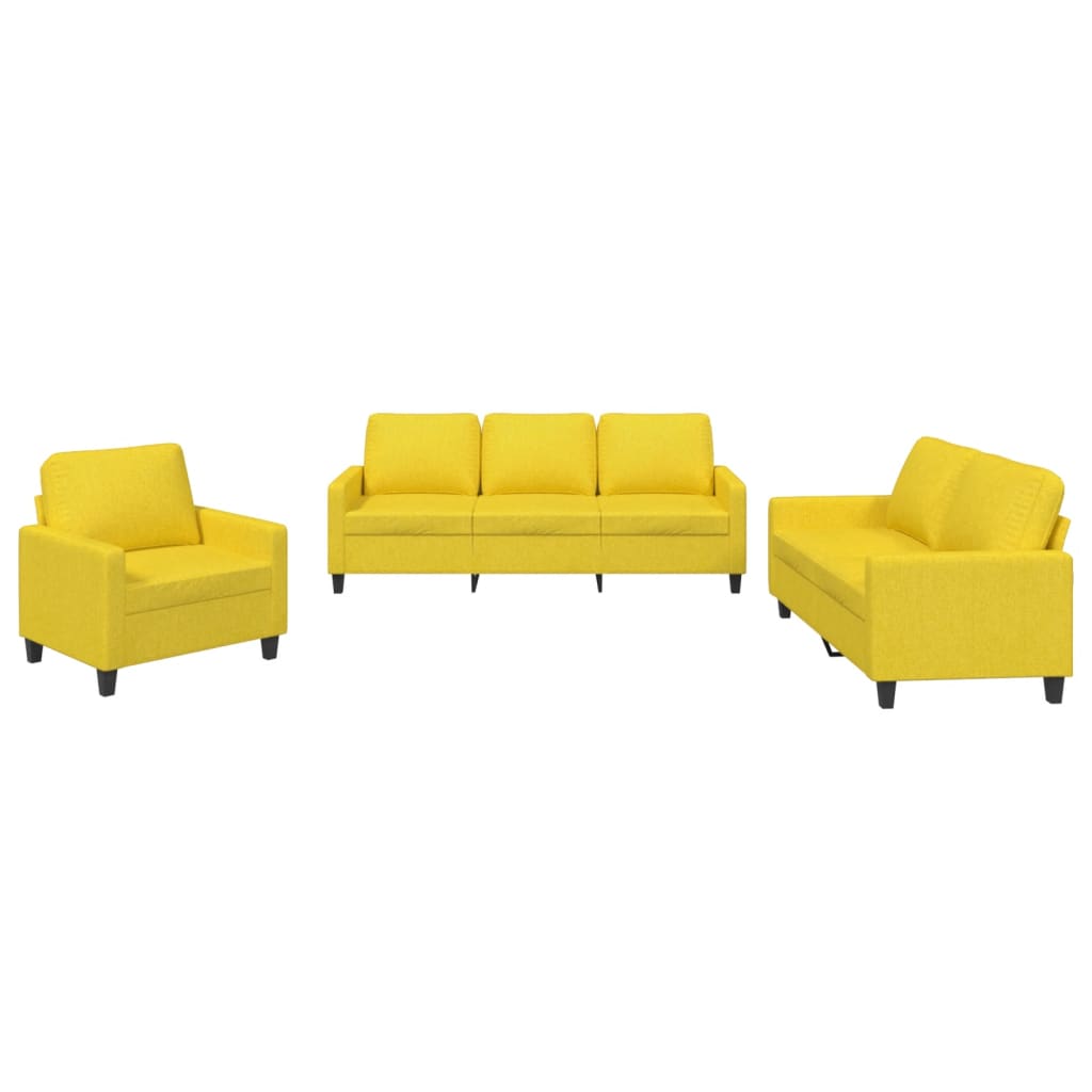 Ensemble de canapés 3 pcs avec coussins Jaune clair Tissu Canapés vidaXL   