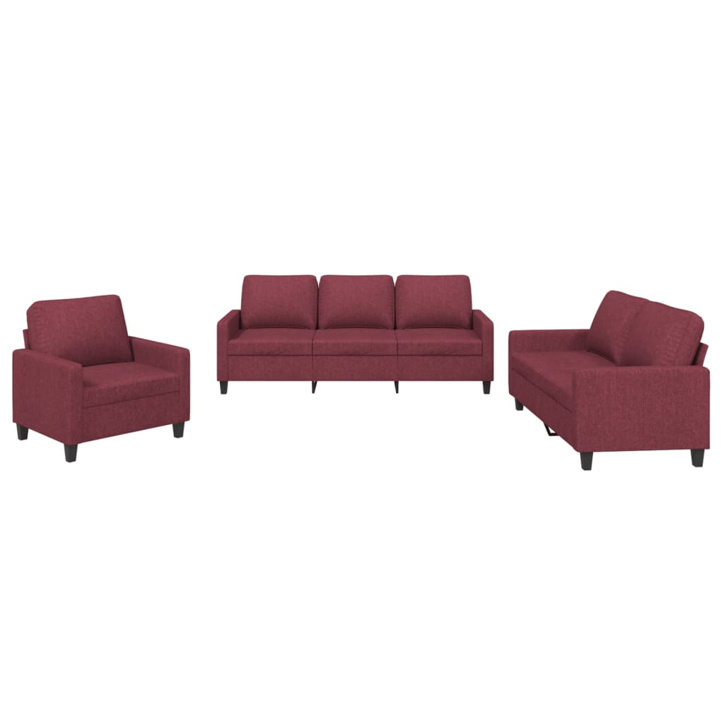 Ensemble de canapés 3 pcs avec coussins Rouge bordeaux Tissu Canapés vidaXL   