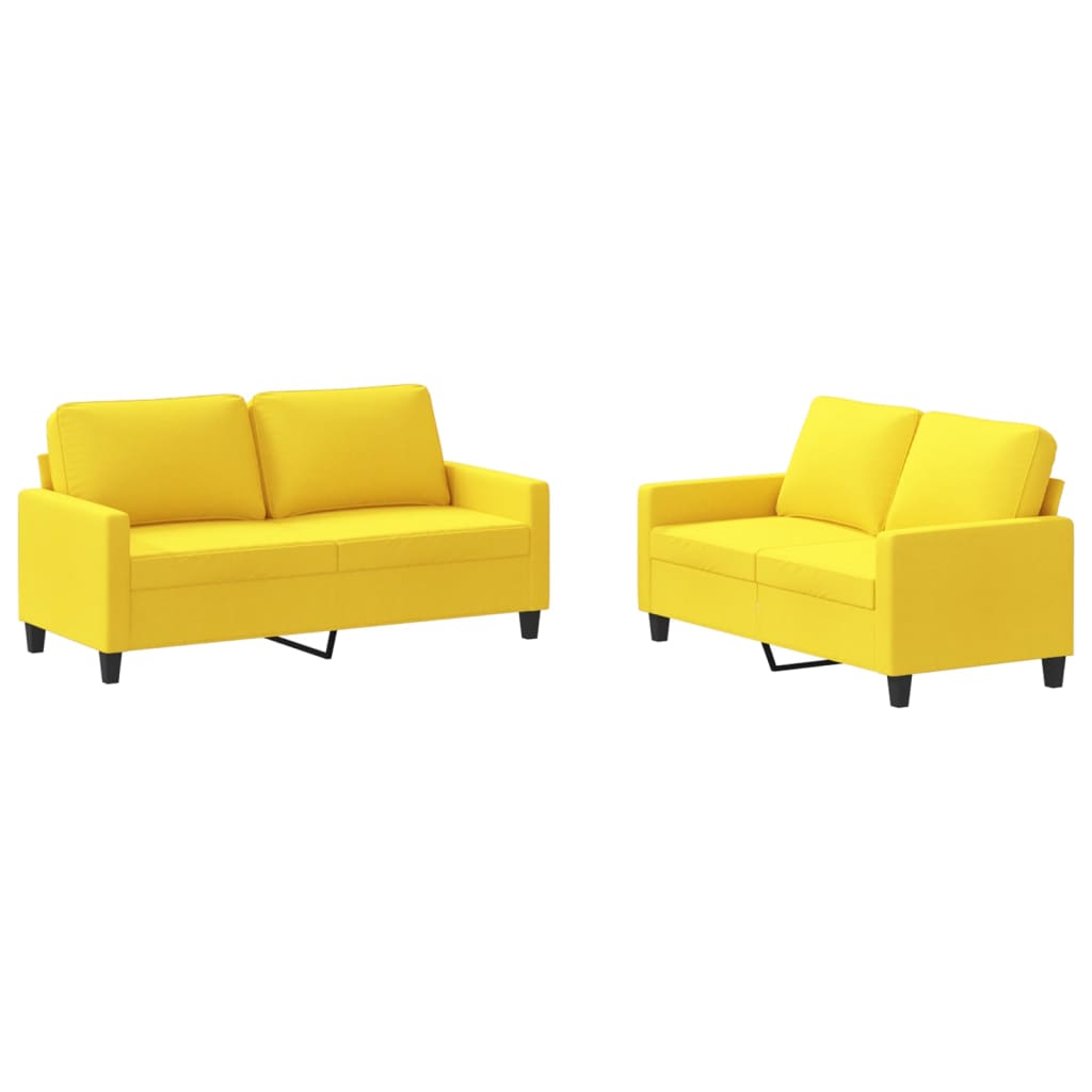 Ensemble de canapés 2 pcs avec coussins Jaune clair Tissu Canapés vidaXL   