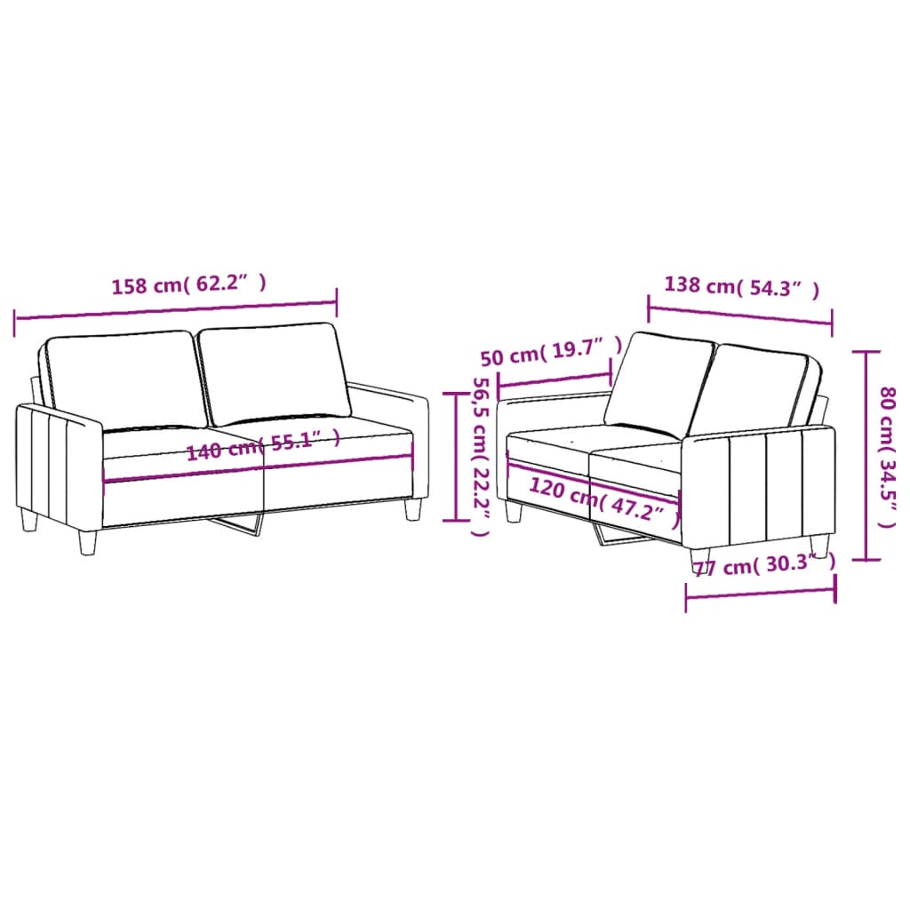 Ensemble de canapés 2 pcs avec coussins Jaune clair Tissu Canapés vidaXL   