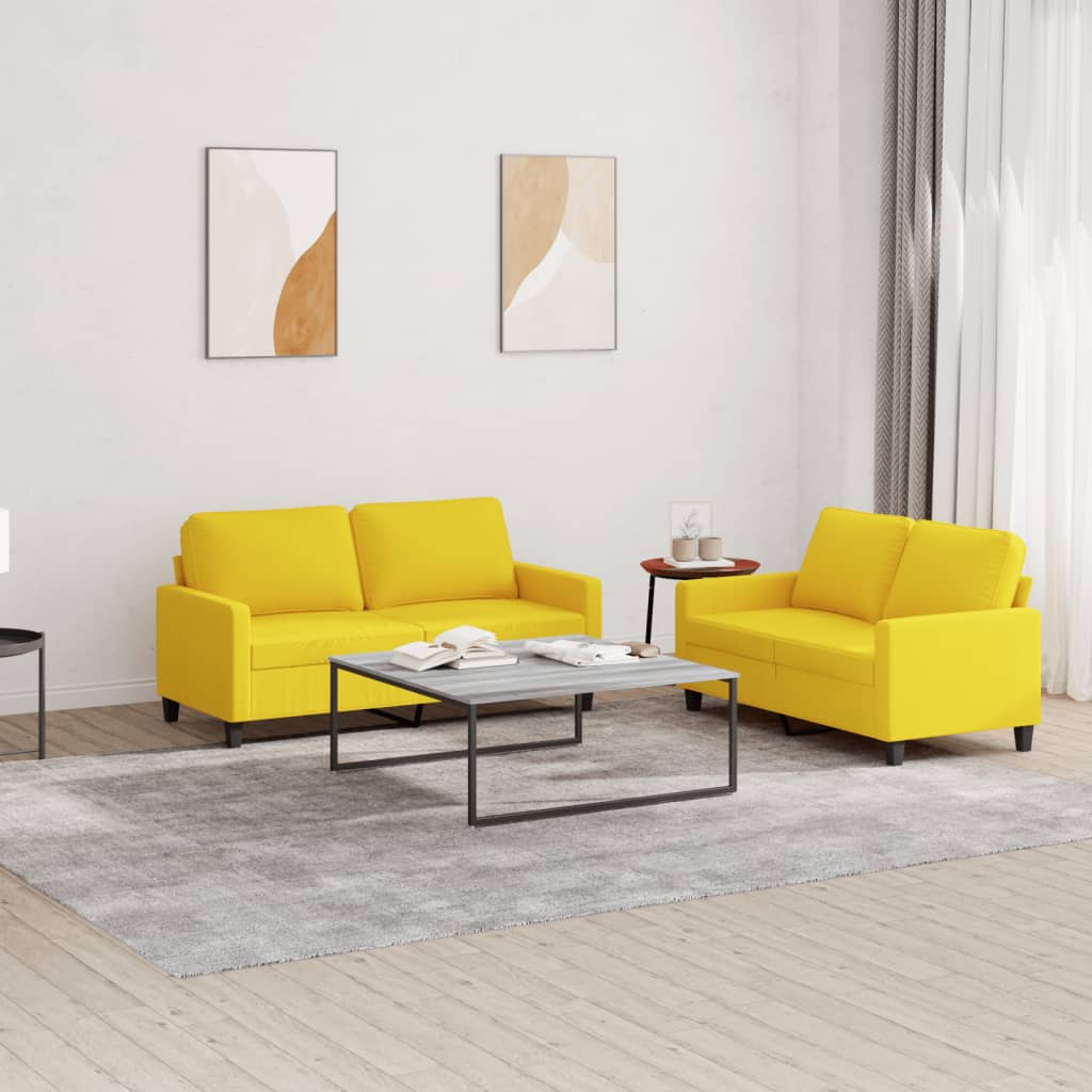 Ensemble de canapés 2 pcs avec coussins Jaune clair Tissu Canapés vidaXL   