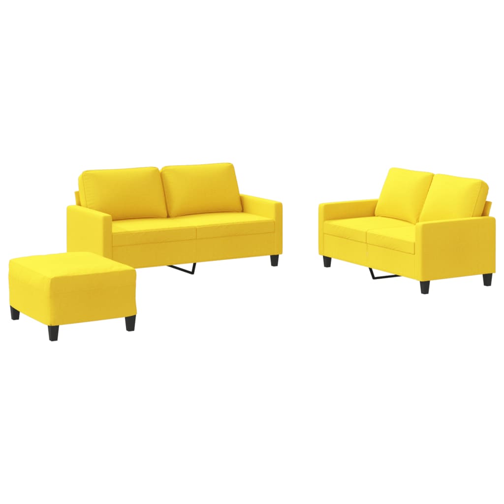 Ensemble de canapés 3 pcs avec coussins Jaune clair Tissu Canapés vidaXL   