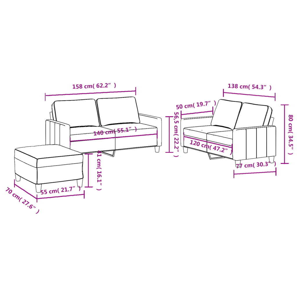 Ensemble de canapés 3 pcs avec coussins Jaune clair Tissu Canapés vidaXL   